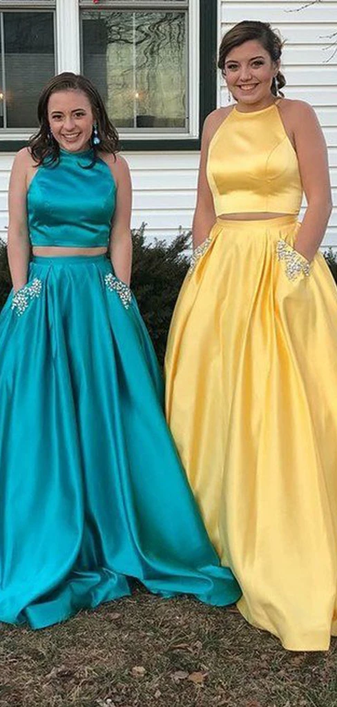 Two piece prom dress clearance with pockets