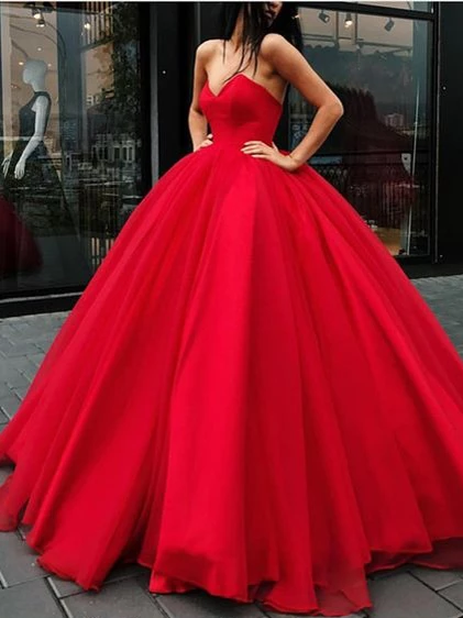 strapless simple red ball gown