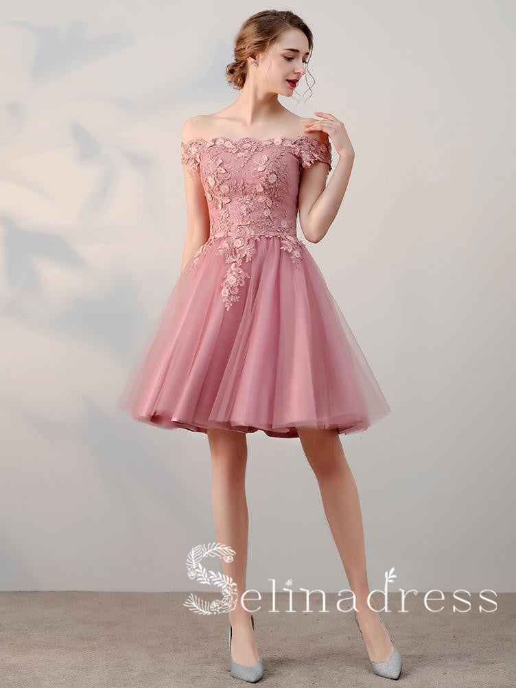 Cute Pink A-line Long Sleeves Short Prom Dress, Homecoming Dresses on Line,  MH184 – Musebridals