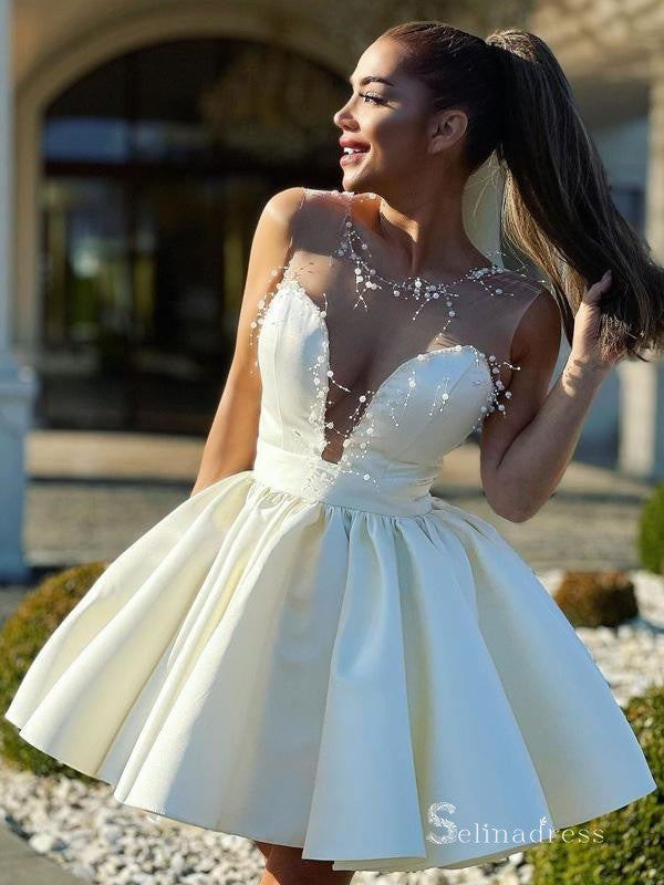 Cute white tulle short prom dress white homecoming dress