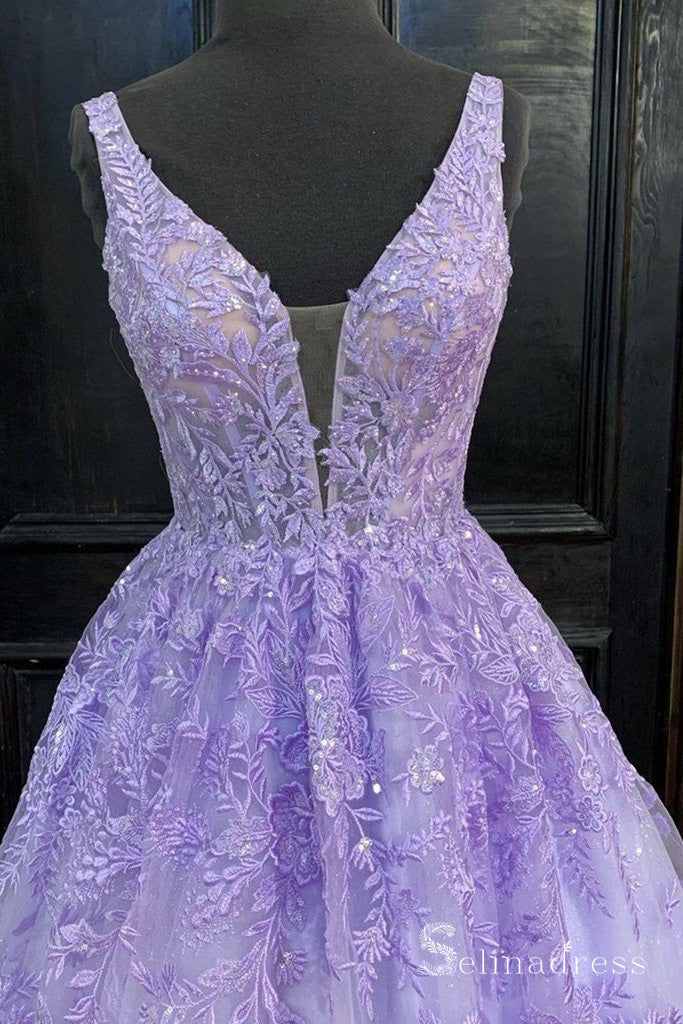 A-line Spaghetti Straps Lilac Prom Dresses Long Evening Gowns