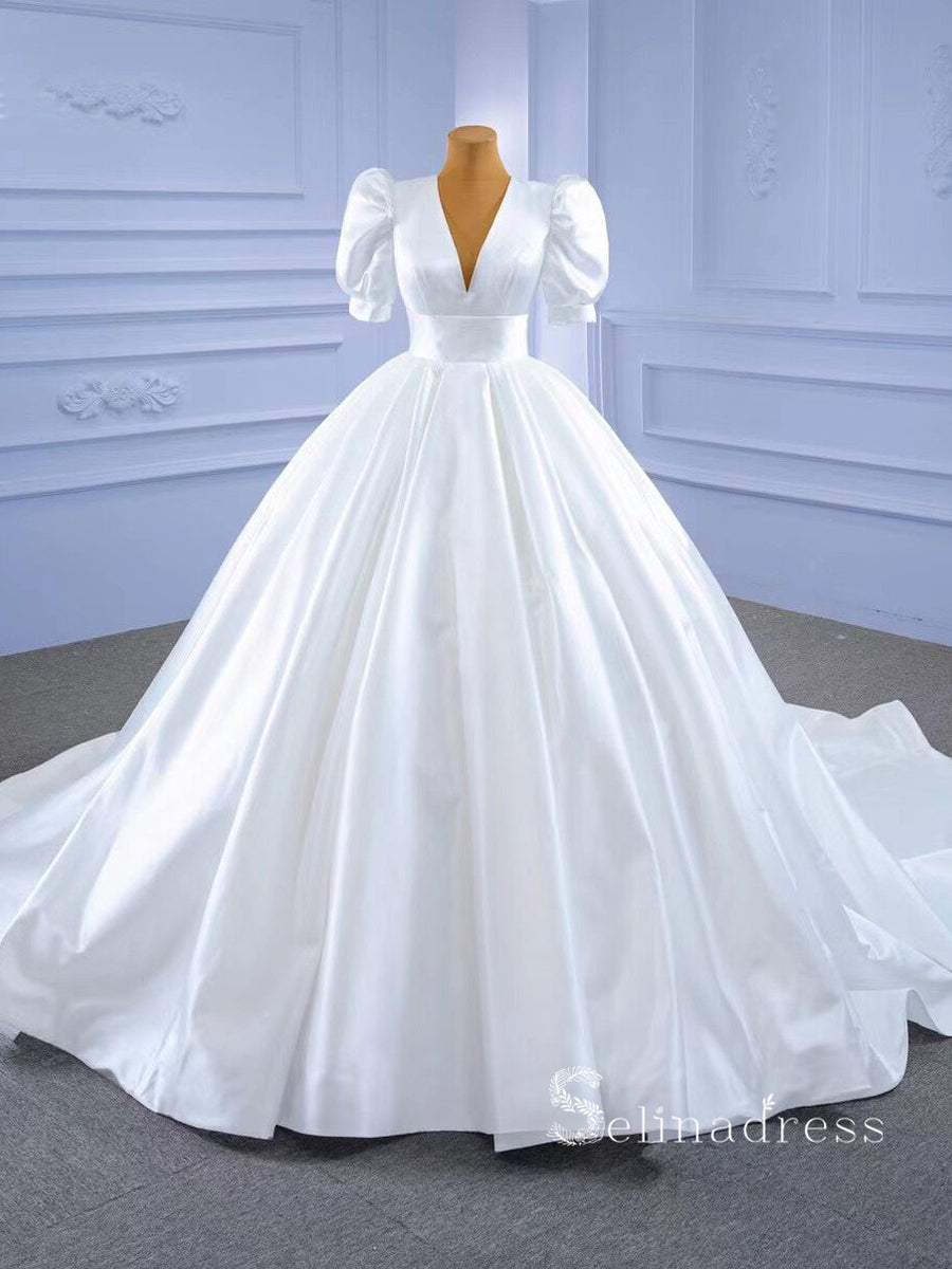 Short Lantern Sleeve Wedding Dresses Chaming Princess Bridal Gowns DW547 