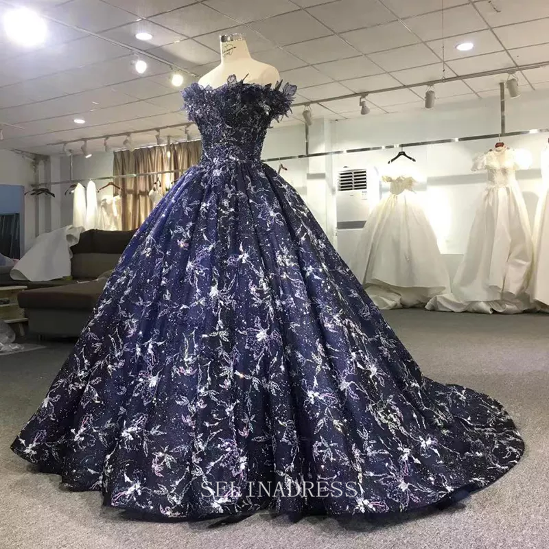 off shoulder elegant blue gown