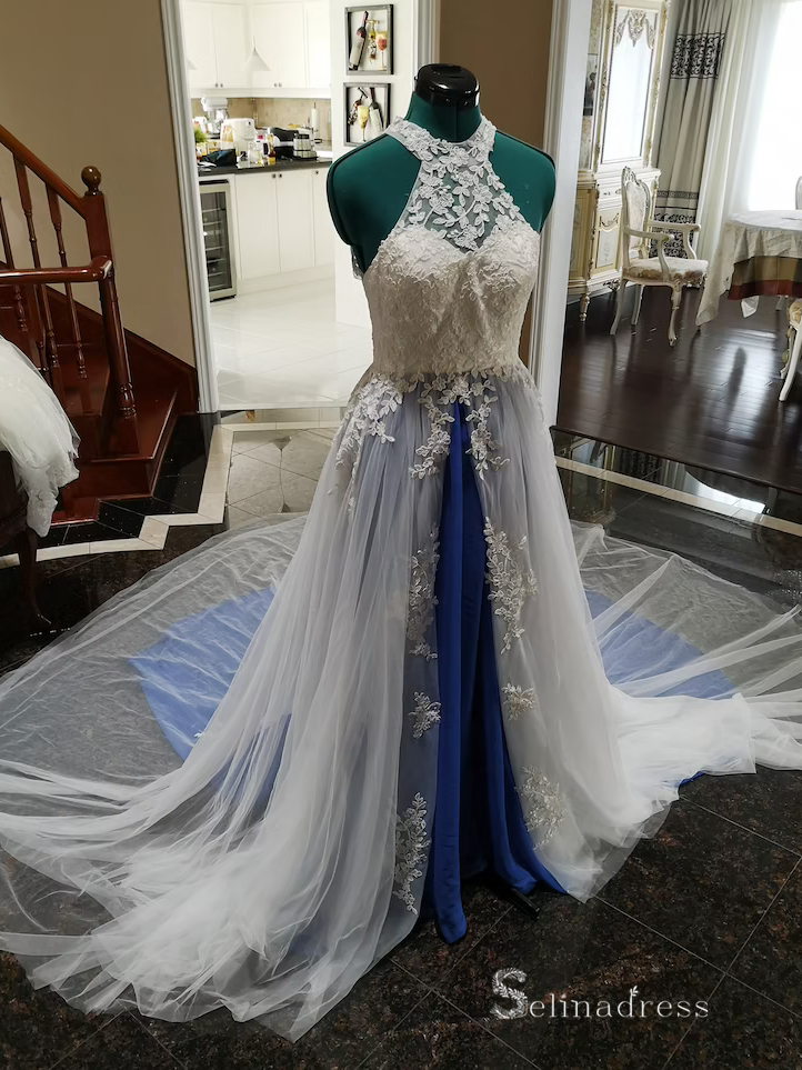 Peach Lace Chiffon Halter A-line Elegant Prom Dresses.PD00253 – AlineBridal