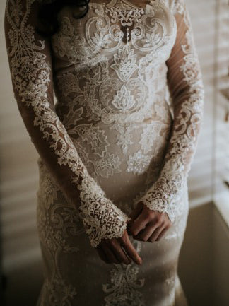 Taupe Lace Wedding Dress