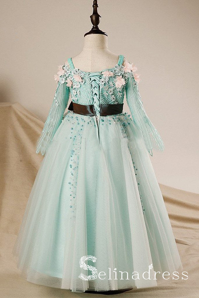 Mint Green Knee Length Dress with Lace Sleeves