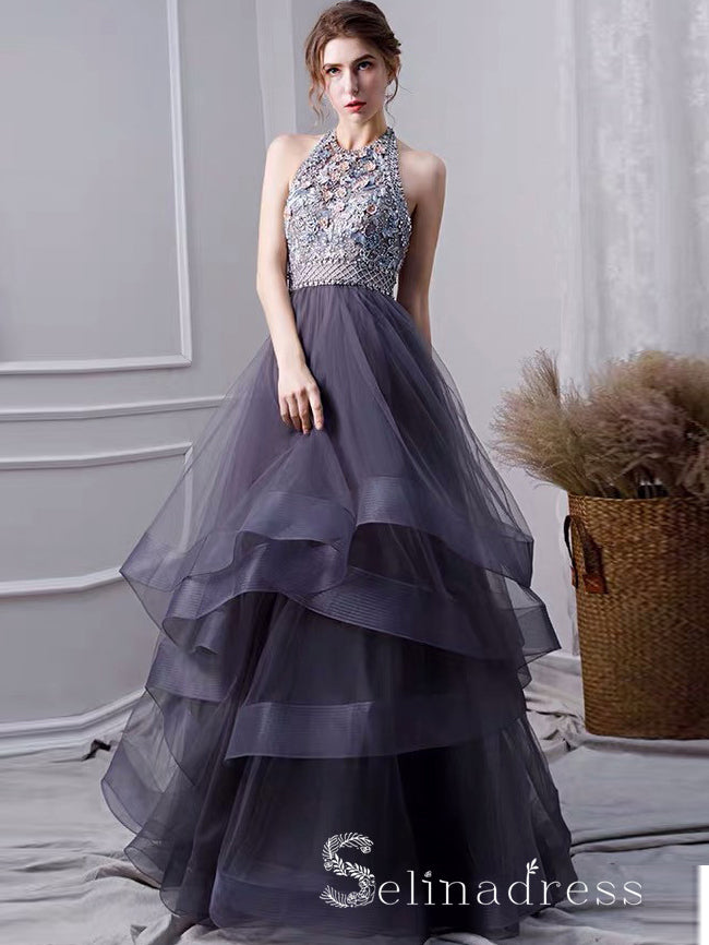 Purple Grey Prom Dresses