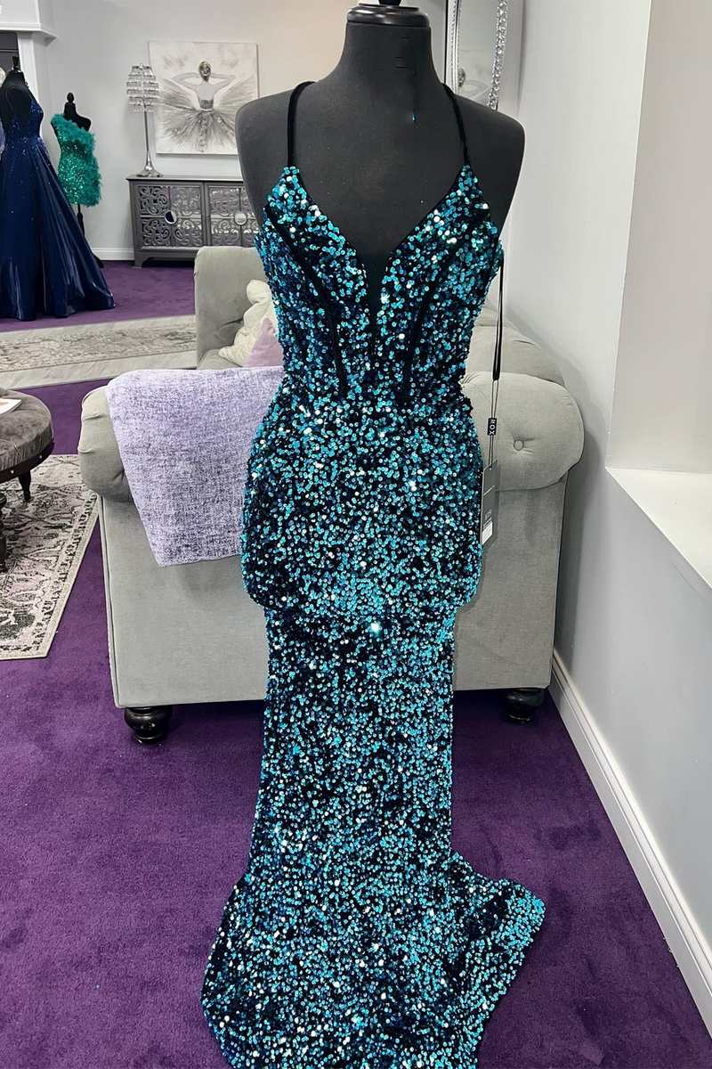 Blue Animal Print Prom Dress