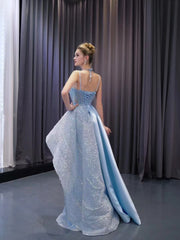 Luxury Light Sky Blue Straps Sequins Long Formal Dresses Evening Dress 222216