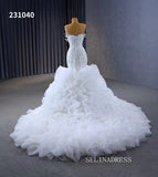 Blue Pearl Mermaid Wedding Dresses Tiered Strapless Pageant Dress 231040|Selinadress