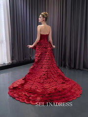 Luxury Red Mermaid Long Formal Dresses Overskirt Evening Dress 241096|Selinadress