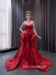 Luxury Red Mermaid Long Formal Dresses Overskirt Evening Dress 241096|Selinadress