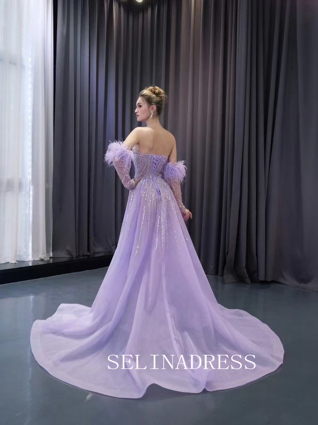 Luxury Lilac Mermaid Long Formal Dresses Sweetheart Evening Dress With Removable Sleeves 241100