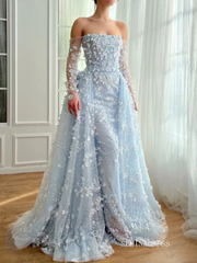 3D Floral Lace Long Prom Dresses With Overskirt Long Sleeve Evening Dress #EWR902|Selinadress