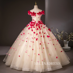 3D Flower Long Prom Dress Off-the-shoulder Ball Gown Evening Dress JKL2582|Seliandress