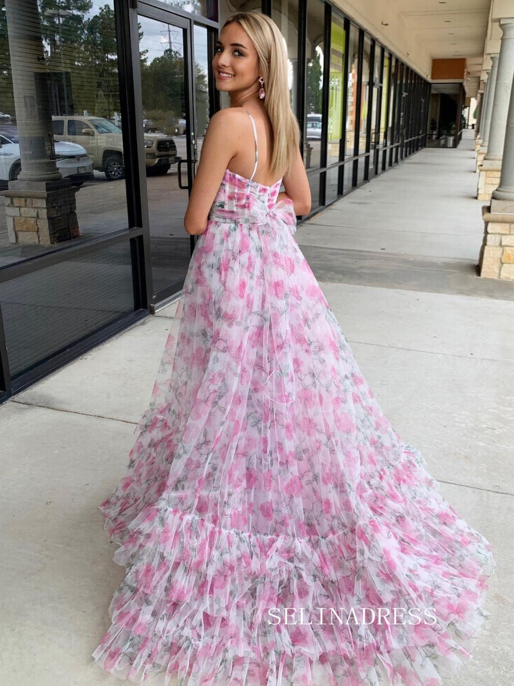 A-line Ball Gown Straps Print Floral Long Prom Dress Evening Gowns lpk912|Selinadress