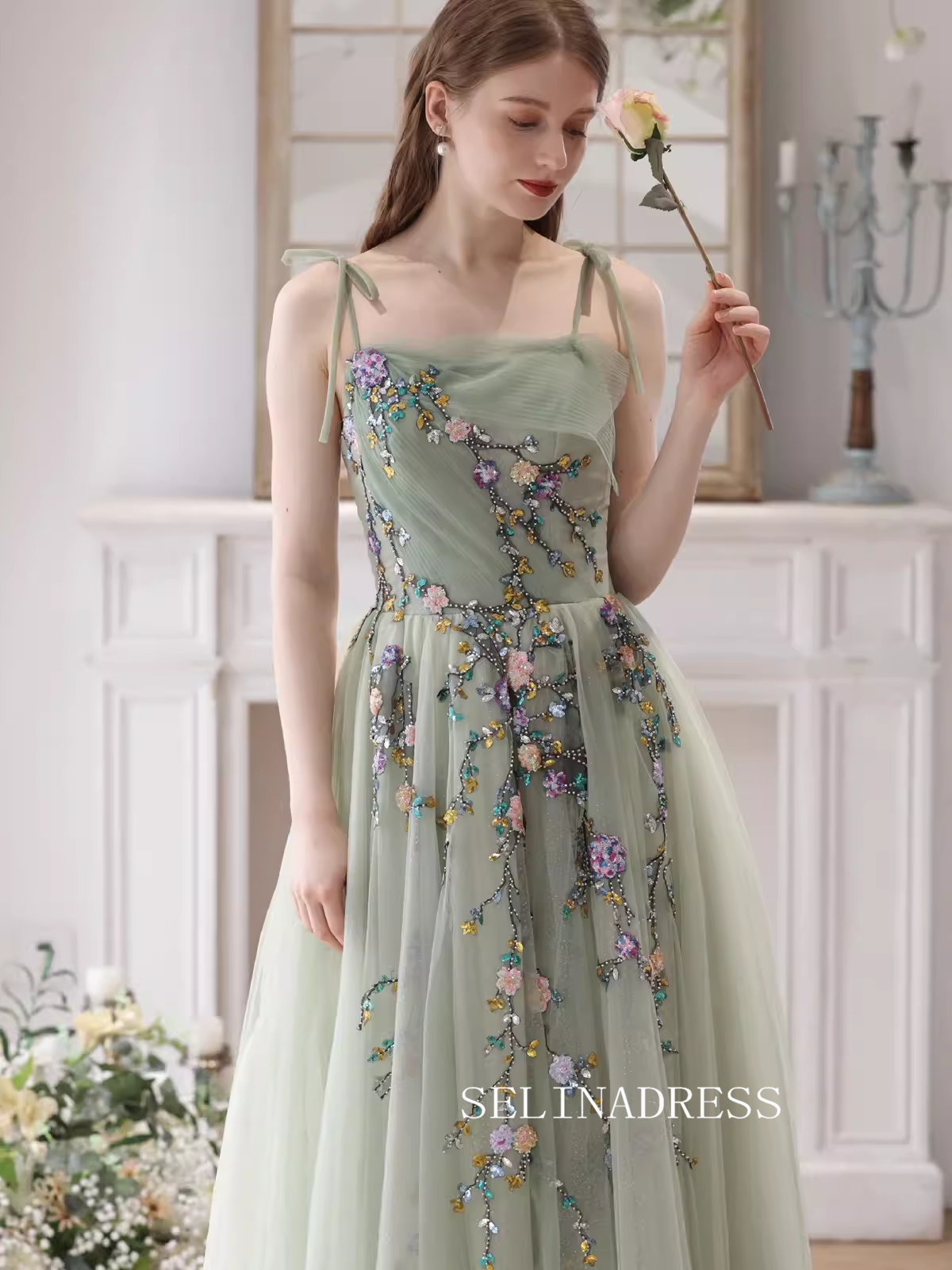 A-line Spaghetti Straps Mint Green Prom Dress Beautiful Princess Dresses TKL2205|Selinadress