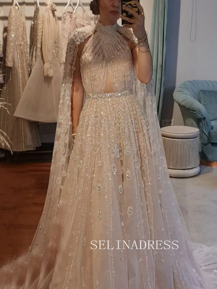 Luxury  Dubai Evening Dresses Long Sleeves Beaded Wedding Party Gowns For Women ALI003|Selinadress