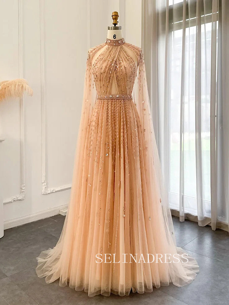 Luxury  Dubai Evening Dresses Long Sleeves Beaded Wedding Party Gowns For Women ALI003|Selinadress