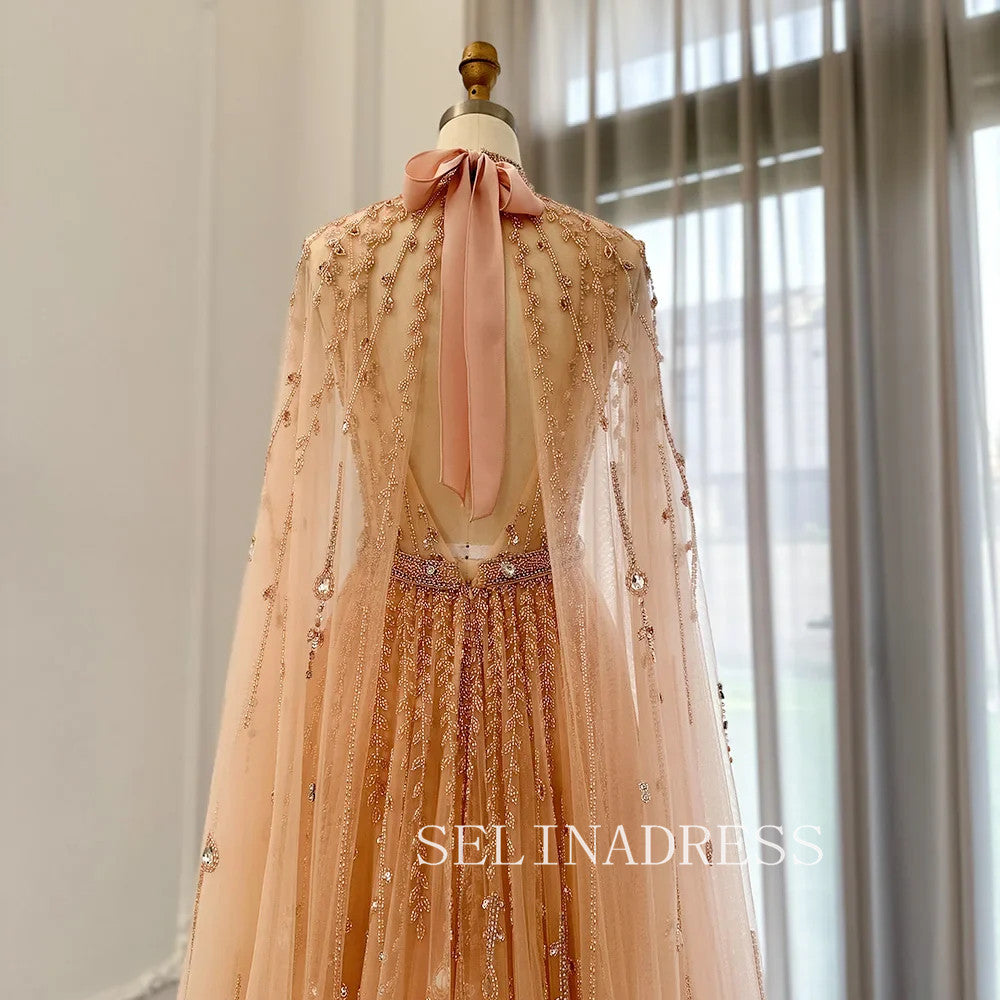 Luxury  Dubai Evening Dresses Long Sleeves Beaded Wedding Party Gowns For Women ALI003|Selinadress