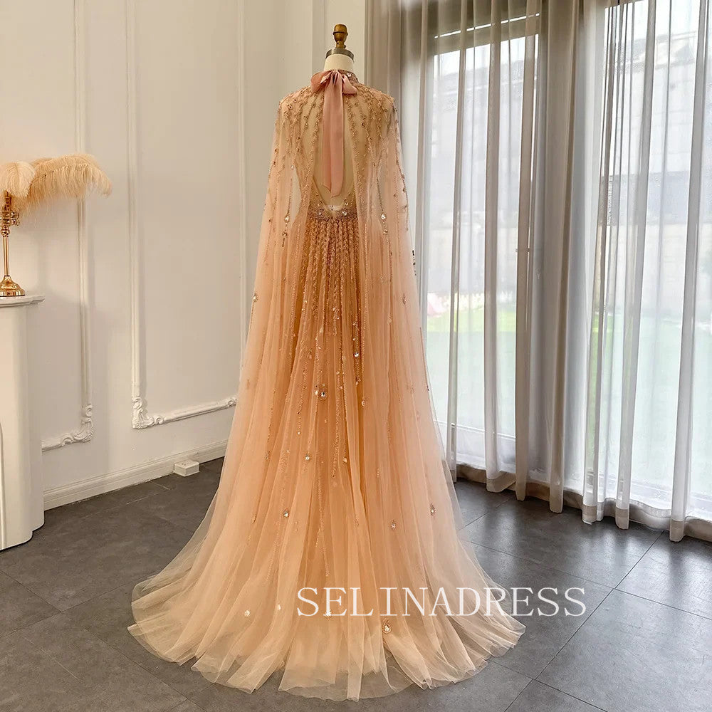 Luxury  Dubai Evening Dresses Long Sleeves Beaded Wedding Party Gowns For Women ALI003|Selinadress