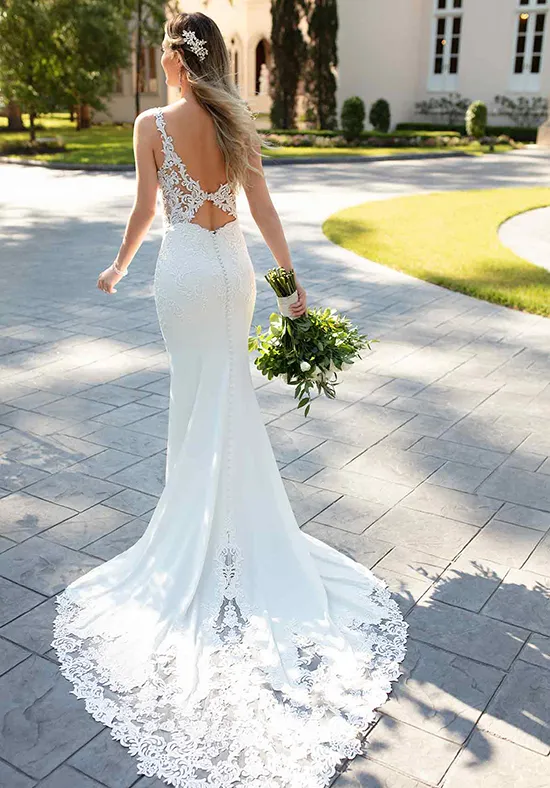 Chic Mermaid Straps Lace Wedding Dresses Modest Bridal Gowns CBD413|Selinadress