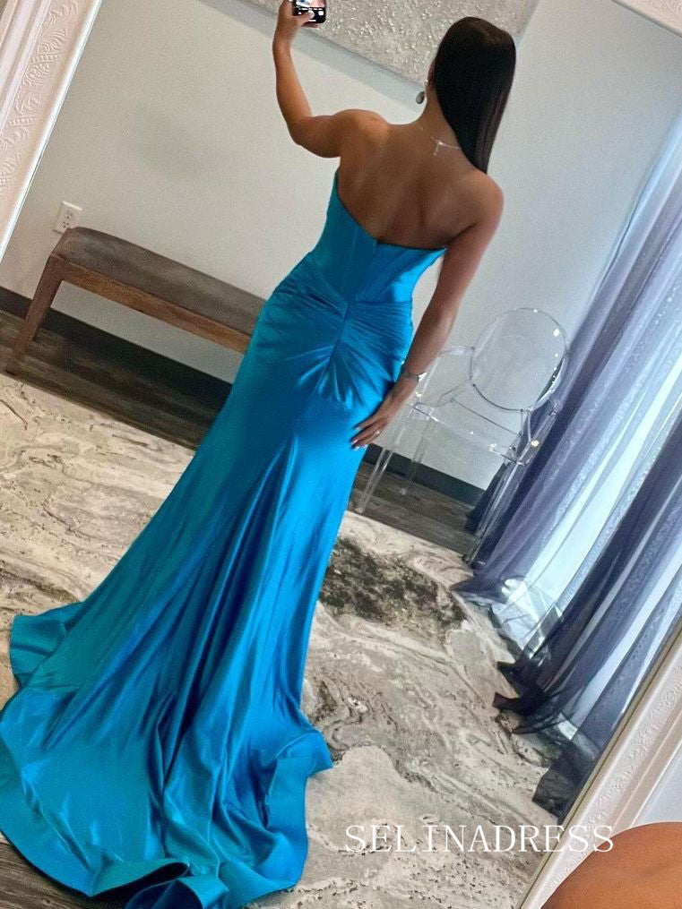 Charming Mermaid Sweetheart Satin Long Prom Dress with Slit lpk528|Selinadress