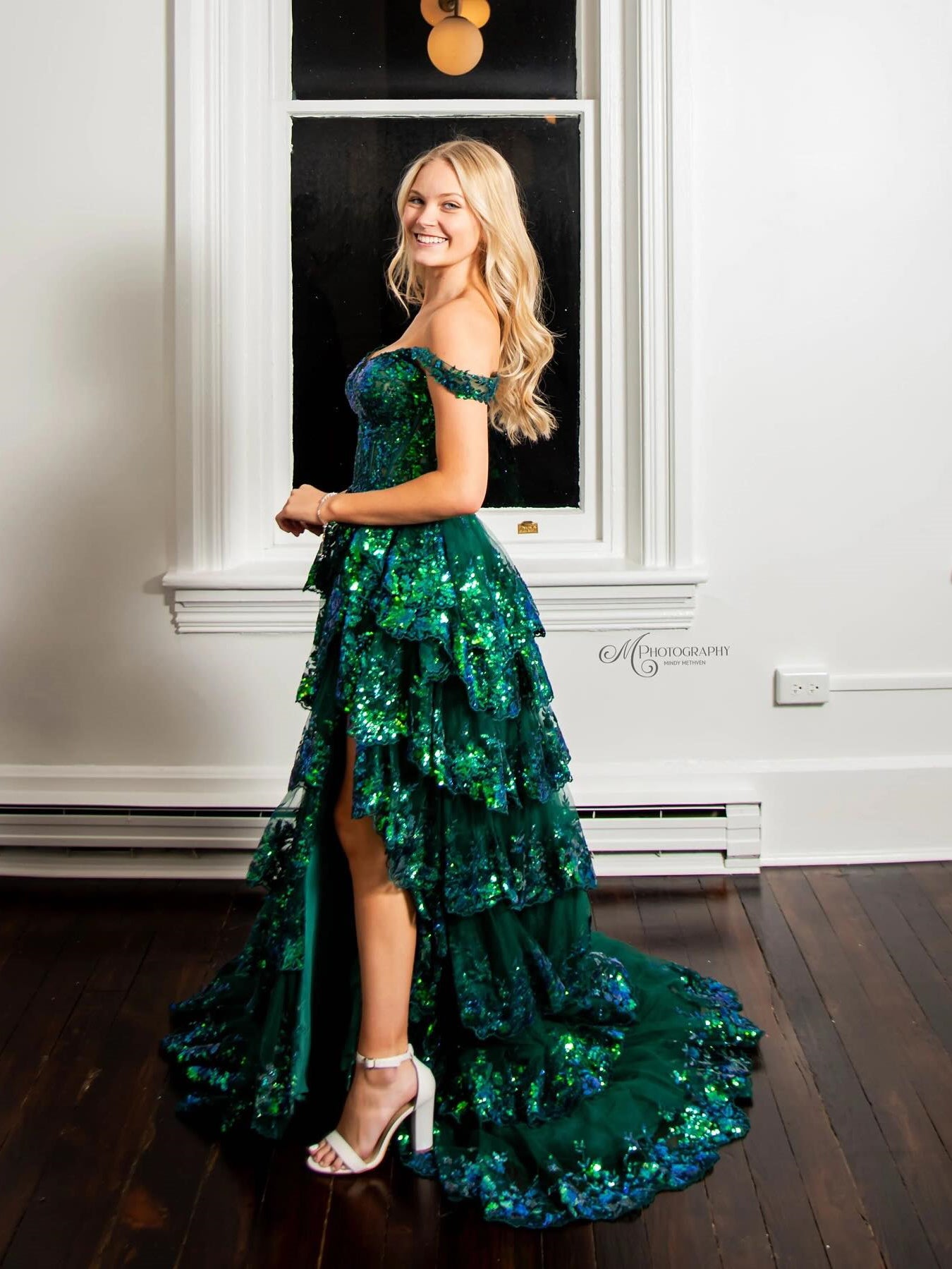 Chic A-line Gorgeous Layered Long Prom Dress Green Sequins Evening Gowns LPK200|Selinadress