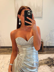 Cute Mermaid Sweetheart Silver Sparkly Long Prom Dress with Slit lpk510|Selinadress