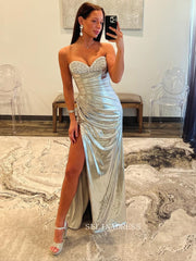 Cute Mermaid Sweetheart Silver Sparkly Long Prom Dress with Slit lpk510|Selinadress