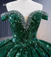 Dark Green Sequins Sweet 16 Ball Gown Wedding Dress Beaded Quinceanera Dress 231113|Selinadress