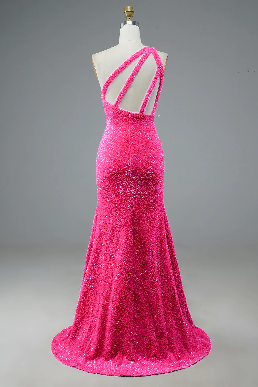 Glitters One Shoulder Hot Pink Sequins Mermaid Prom Dress EWQ002|Selinadress