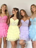 Sweetheart Lace Short Prom Dress Ruffles Cute Homecoming Dress EWR428|Selinadress