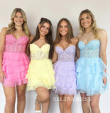 Sweetheart Lace Short Prom Dress Ruffles Cute Homecoming Dress EWR428|Selinadress