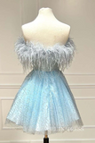 Strapless Sparkly Light Sky Blue Short Homecoming Dress #EWR708