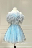 Strapless Sparkly Light Sky Blue Short Homecoming Dress #EWR708