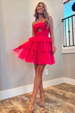  Fuchsia Halter Tulle Short Homecoming Dress with Ruffles #EWR575|Selinadress
