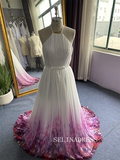 A-line V neck Beautiful Flower Long Prrom Dresses Gorgeous Evening Dresses JKW204|Selinadress