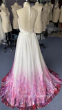 A-line V neck Beautiful Flower Long Prrom Dresses Gorgeous Evening Dresses JKW204|Selinadress