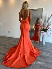 Chic Mermaid Straps Beaded Long Prom Dress Elegant Satin Evening Dress #OPW021|Selinadress