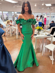 Off-the-shoulder Mermaid Hunter Prom Dresses Cheap Satin Evening Gowns LPK202|Selinadress