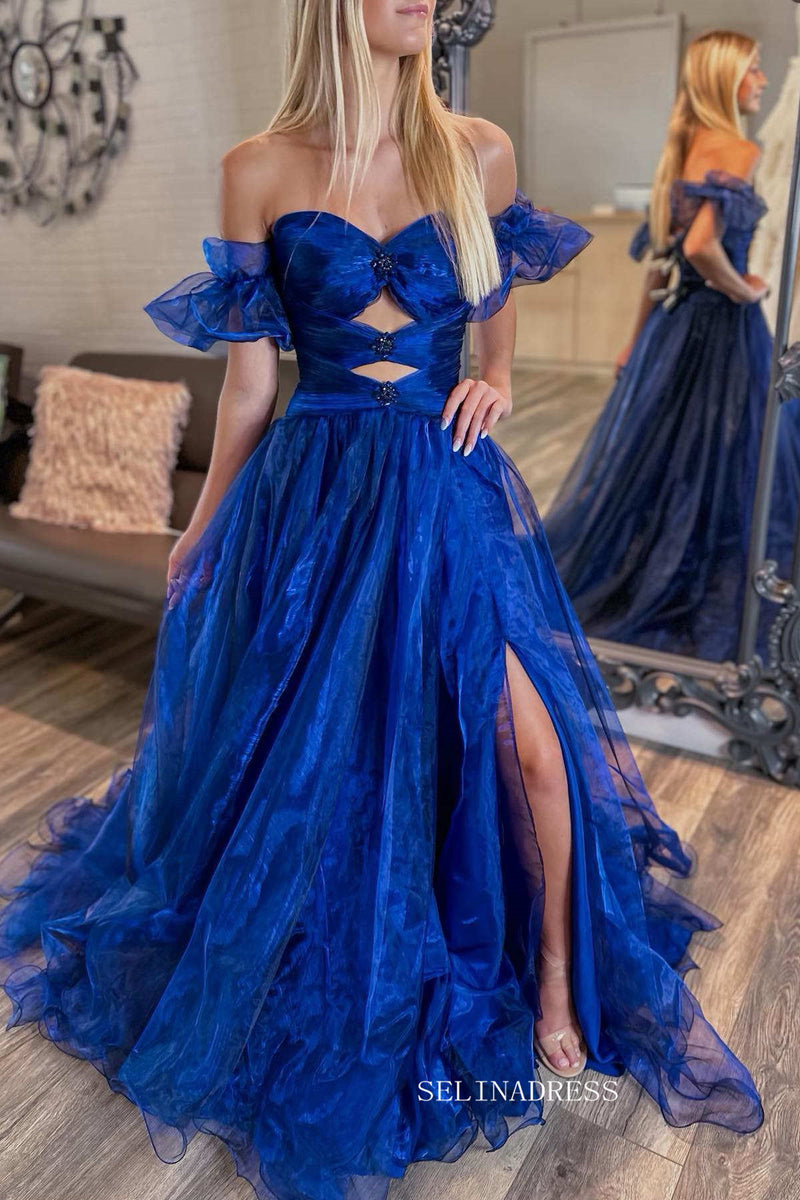 Royal Blue Strapless Keyhole Balloon Sleeves Long Prom Dress SEW0623 ...