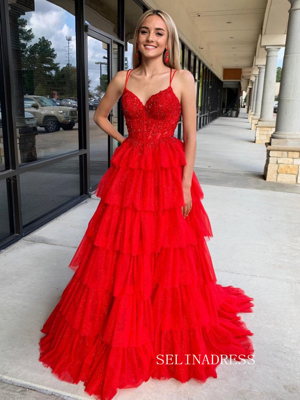 Red Ruffle Prom Dresses