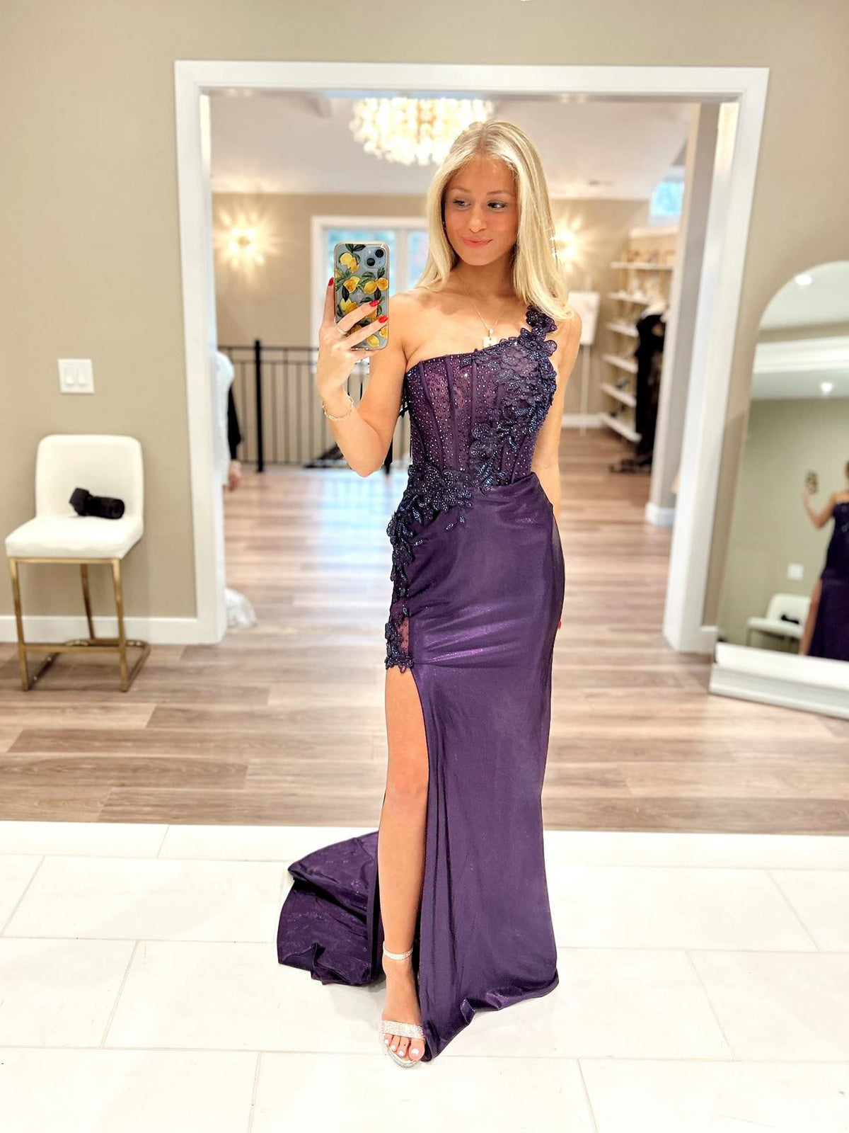 Sheath/Column One Shoulder Rhinestone Long Prom Dresses Applique Evening Gowns LPK208|Selinadress