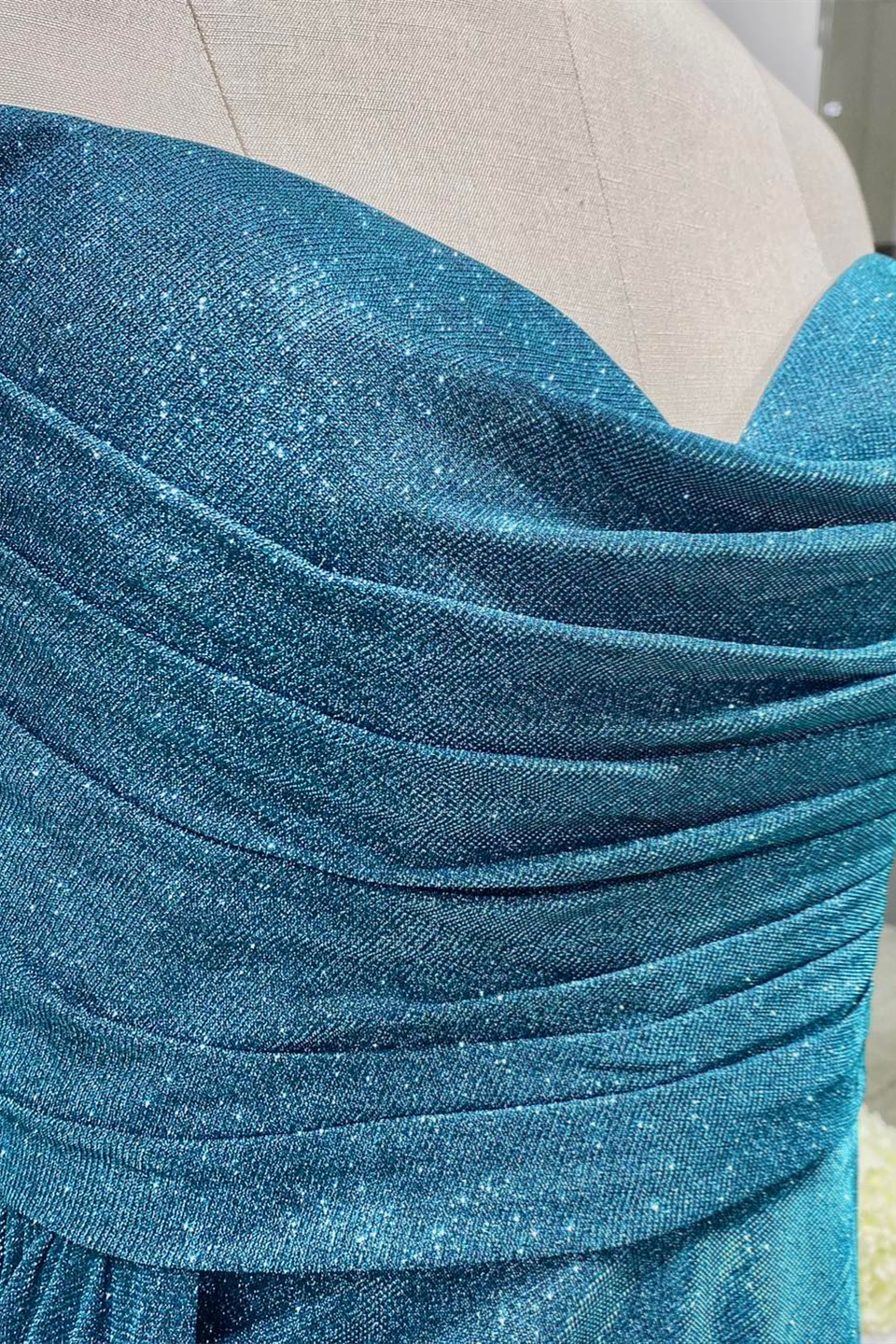 Sparkly Ink Blue Strapless Pleated Long Prom Dress with Slit SEW1119|Selinadress