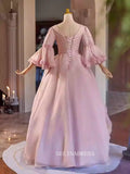 Vintage Pink Long Sleeve Prom Dress Beautiful Evening Dress Princess Dresses TKL3061|Selinadress