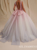 A-line V neck Ombre Wedding Dress Rustic Pink Tulle Bridal Gowns TKL3065|Selinadress