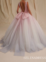 A-line V neck Ombre Wedding Dress Rustic Pink Tulle Bridal Gowns TKL3065|Selinadress