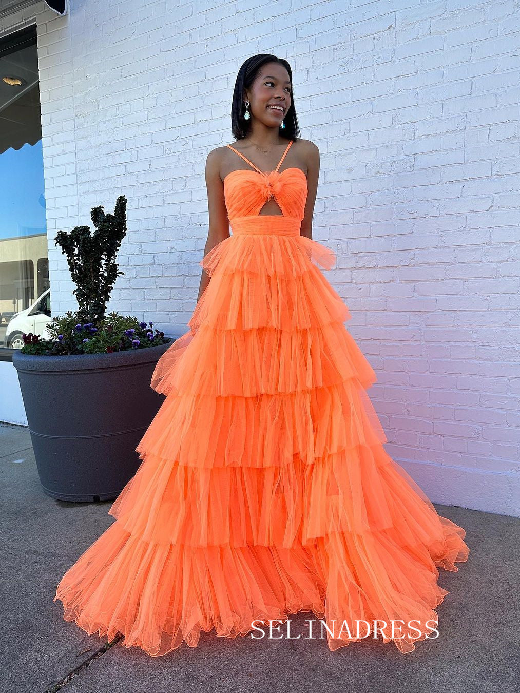 A-line Ball Gown Straps Ruffles Long Prom Dress Evening Gowns lpk912-K|Selinadress