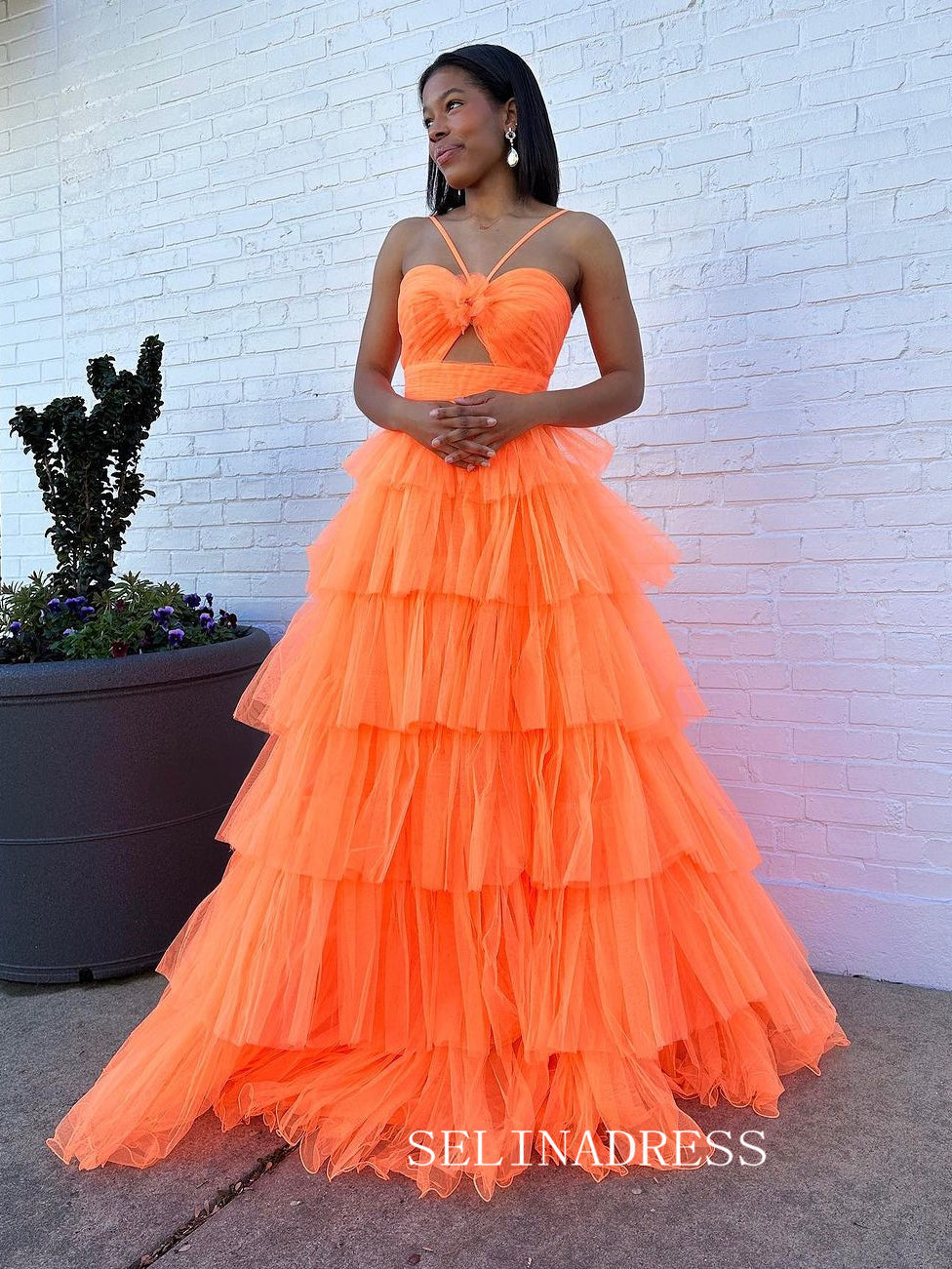 A-line Ball Gown Straps Ruffles Long Prom Dress Evening Gowns lpk912-K|Selinadress